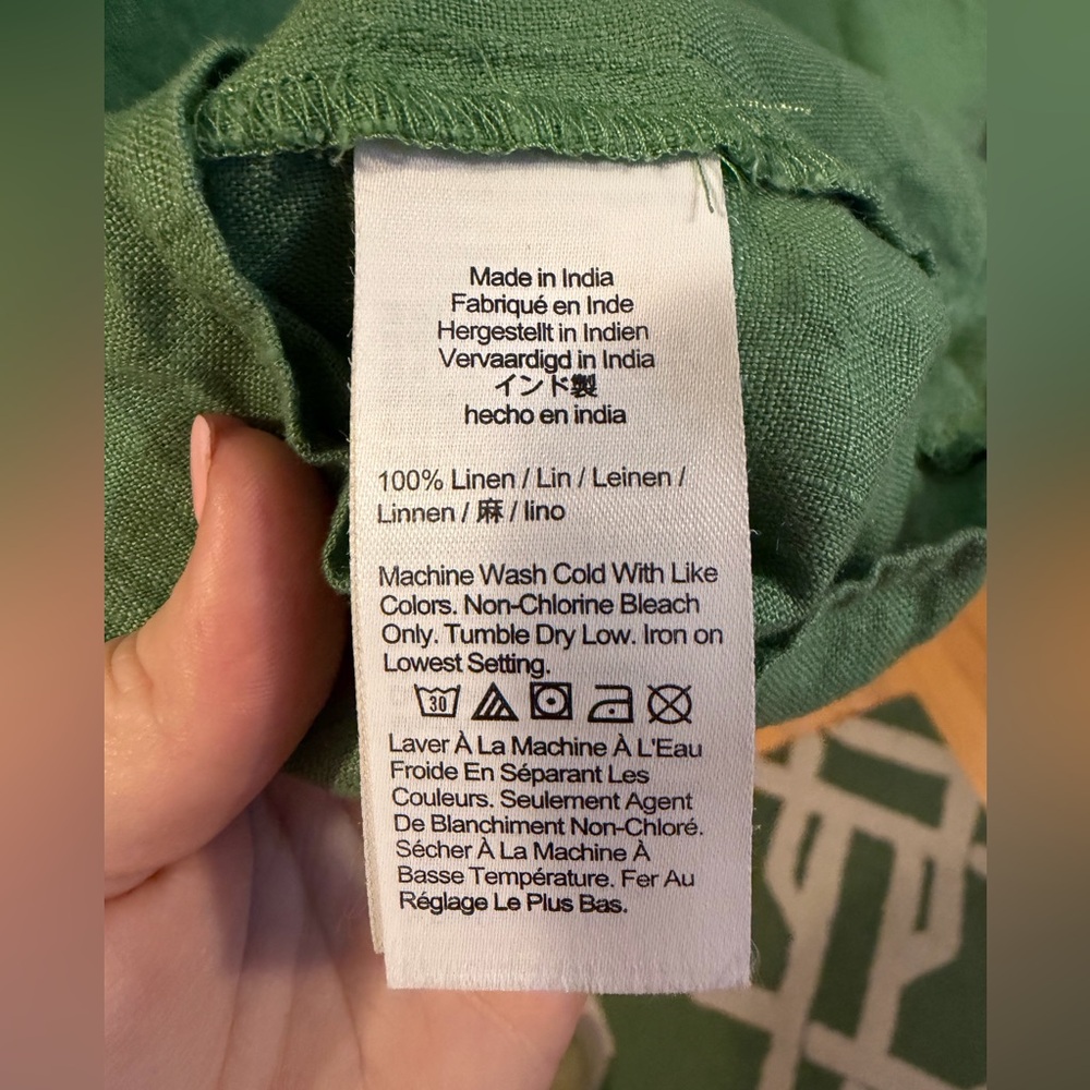 J. Crew Bungalow Popover Green Linen Split V-Neck Short Sleeve Top - Picture 6 of 6